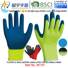 Зимние перчатки, 7г акриловая рама, облицовочная латексная латексная перчатка (W1101), финишная отделка с CE, En420, En388, сертификат En511.